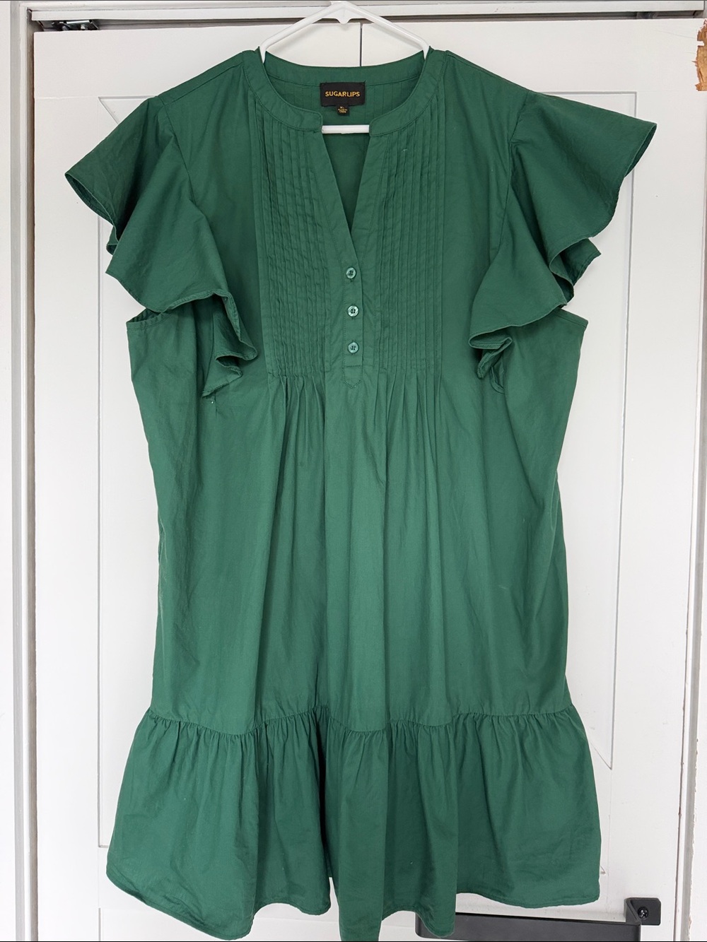 Sugarlips Emerald Green Ruffle Sleeve Dress